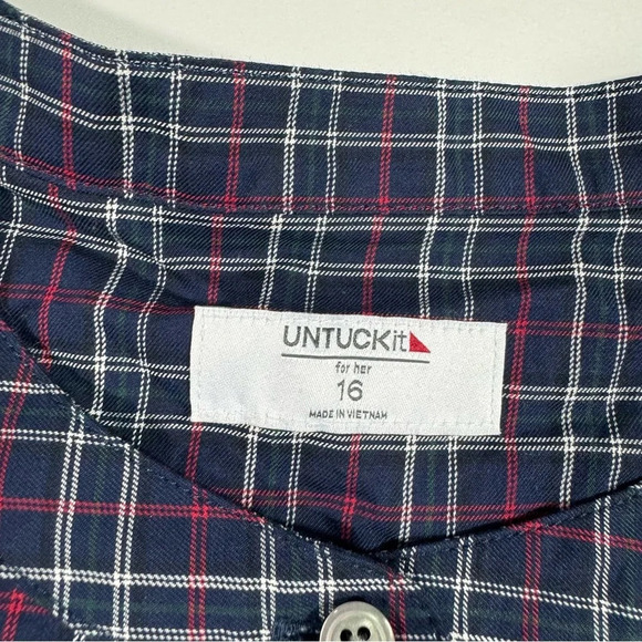 Untuckit Tara Plaid Shirt Long Sleeve Button Front Blue - Picture 6 of 8